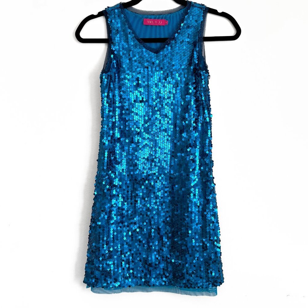 Girls Blue Sequin Party Dress by ME.N U Size Med. EXCELLENT CONDITION - Picture 2 of 7